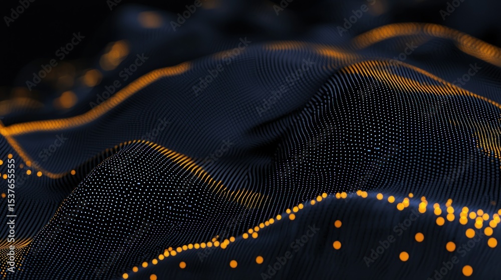 Aufkleber abstract image depicting undulating waves of clustered illuminated dots