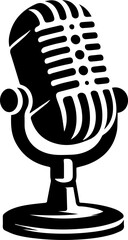 Microphone black flat icon isolated on white background. Podcast consept. Audio sign. Karaoke , voice symbol .