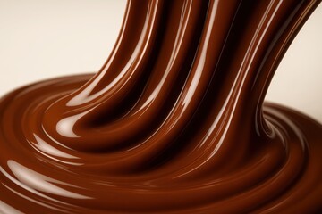 Naklejka premium Rich melted chocolate dripping with glossy texture creating luxurious dessert photography for culinary marketing