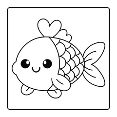 Cute Fish Coloring Page – Kawaii Ocean Animal Line Art for Kids