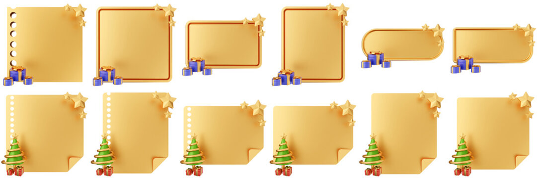 3d message christmas blank comment sticky note paper text box speech bubble icon set bundle illustration