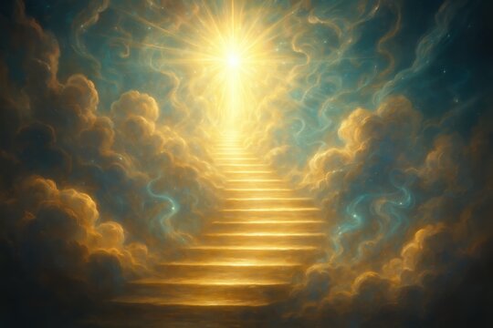 Spiritual path to heaven concept with divine light and enlightenment symbolism for faith and religious inspiration