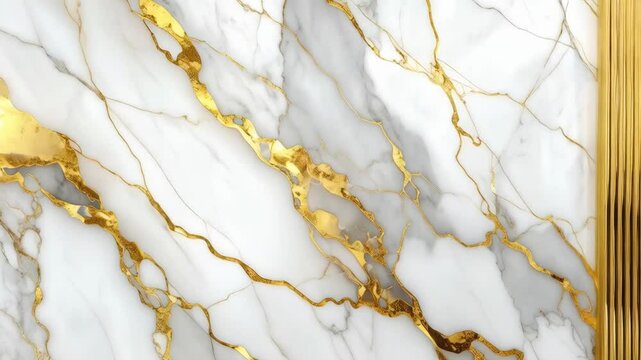 Elegant white marble texture with golden veins. Luxury, smooth stone surface with abstract pattern for decorative design.