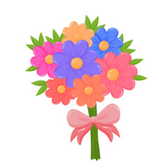 Cartoon Flower Bouquet with Pink Ribbon