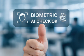 Biometric ai check ok with fingerprint and face recognition for automatic security task approval in modern office environment