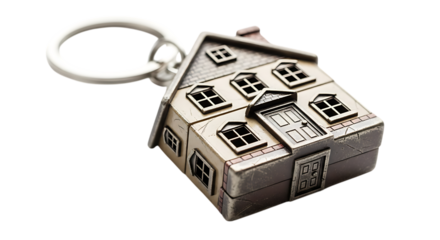 House Shaped Keychain Represents Home Ownership Real Estate Investment and Security Symbol isolated on a Transparent background
