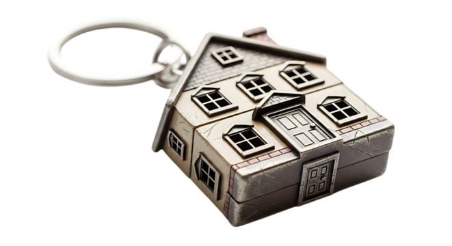 House Shaped Keychain Represents Home Ownership Real Estate Investment and Security Symbol isolated on a Transparent background