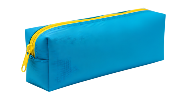 Bright Blue Pencil Case with Yellow Zipper Isolated on Transparent Background for Creative Organization and School Supplies Management in Modern Education System
