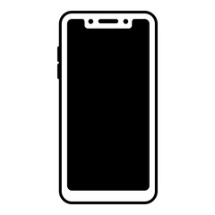 Black and white vector icon of a smartphone with a notched display and rounded screen corners, isolated on white background.