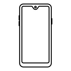 Minimalist black and white icon of a smartphone with a notch and side buttons, representing a modern mobile device.