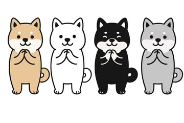 Shiba Inu Cute Standing with Hands Together - Vector Illustration Set