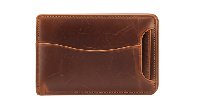 Brown Leather Wallet with Card Slots on Isolated Transparent Background Stylish and Practical Accessory for Men's Fashion and Secure Money Storage Essential Item