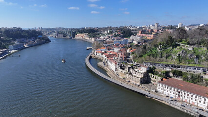 Porto Skyline At Porto In District Of Porto Portugal. Coast Buildings. Elevated Road Landscape. Downtown Cityscape. Porto Skyline In Portugal. Portugal Skyline. Travel Landscape.