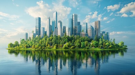 envisioning a harmonious blend of nature and urban development showcasing sustainable architecture with lush greenery and tranquil waters a vision for the future
