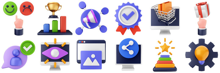 3d feedback customer review service rating icon set bundle illustration