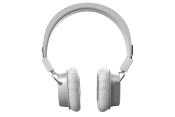 Modern White Wireless On-Ear Headphones Isolated on Transparent Background. High-Res Studio Photo for E-commerce, Design Projects. Clean Tech Gadget for Music, Calls, Audio. Stylish Minimalist.