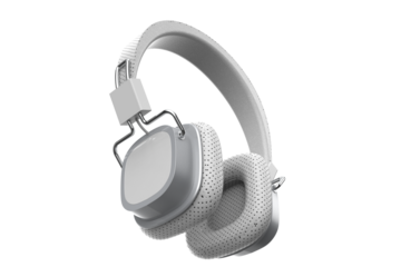 Modern White Wireless On-Ear Headphones Isolated on Transparent Background. High-Res Studio Photo for E-commerce, Design Projects. Clean Tech Gadget for Music, Calls, Audio. Stylish Minimalist.