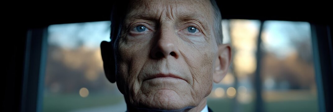 Contemplative Older Man in a Car Looking Forward