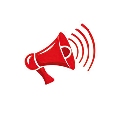 Red Megaphone Icon with Sound Waves Isolated on Transparent Background