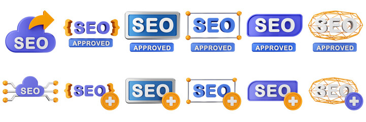 3d Search Engine Optimization strategy data digital business marketing icon set bundle illustration
