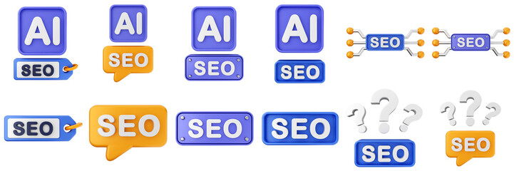 3d Search Engine Optimization strategy data digital business marketing icon set bundle illustration