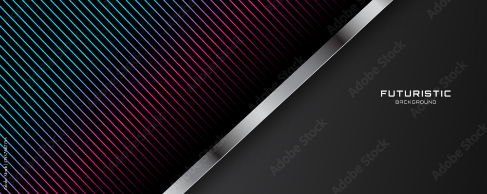 Poster 3d black techno abstract background overlap layer on dark space with colorful lines effect decoratio