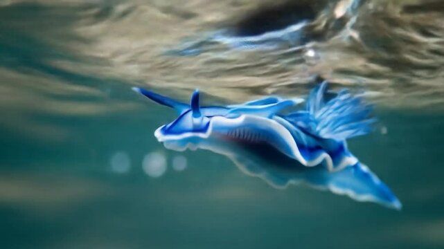 Glaucus Atlanticus Sea Slug Gracefully Gliding Through Clear Ocean Waters