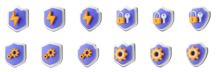 3d shield security safe privacy protection firewall insurance icon set bundle illustration