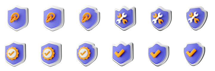 3d shield security safe privacy protection firewall insurance icon set bundle illustration