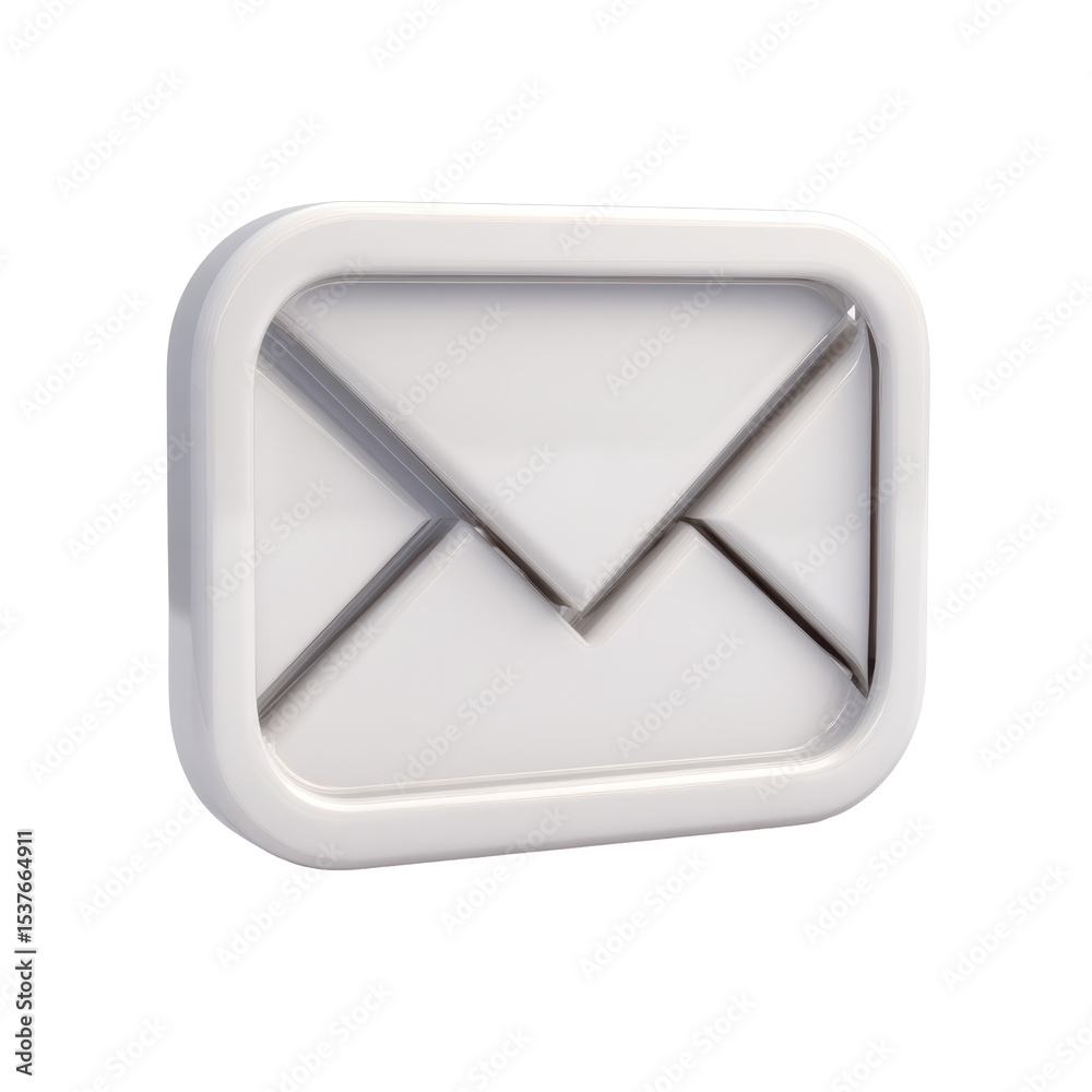 Poster white square email envelope inbox icon 3d render transparent png for website mobile app interface de