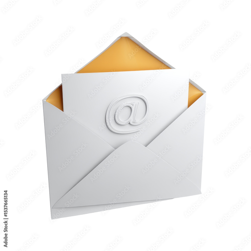 Poster a three dimensional transparent png icon of a clean open email envelope and inbox with color