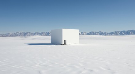 White Cube Architecture in a Snowy Landscape: A Minimalist Dreamscape
