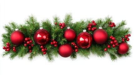Festive Christmas Garland with Red Baubles and Berries