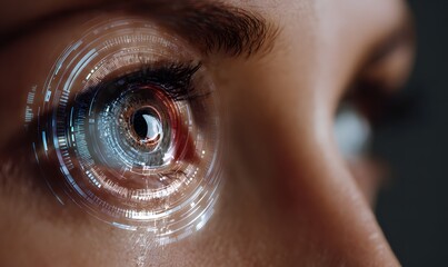 Digital eye concept with futuristic elements representing technology and vision enhancement