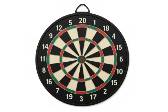 Classic dartboard with red center bullseye hanging on a transparent background, perfect for game or competition concepts