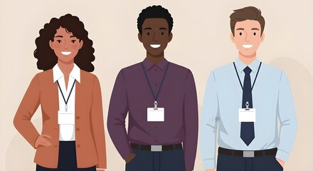 Diverse Team of Office Workers Wearing ID Badges, Young business people at the office, Hr managers