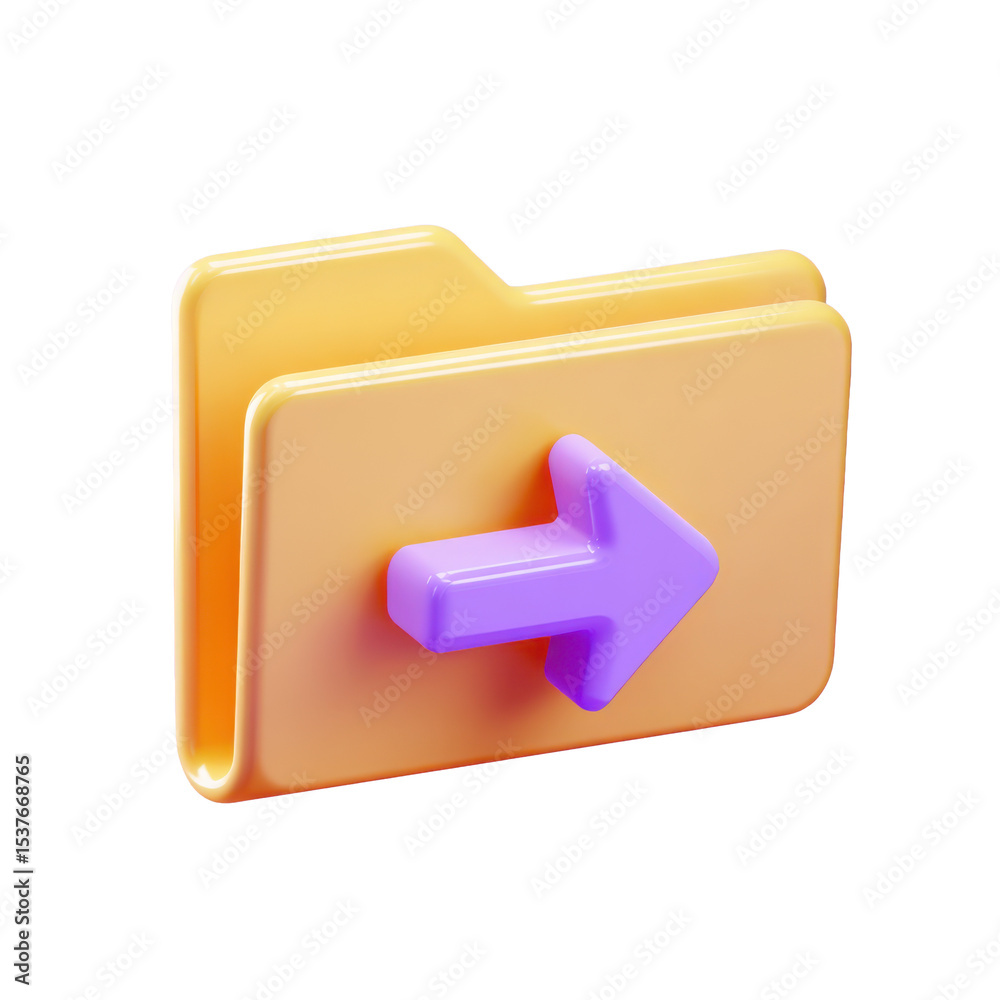 Poster a simple 3d transparent png icon of a folder with an arrow for file transfer process depiction