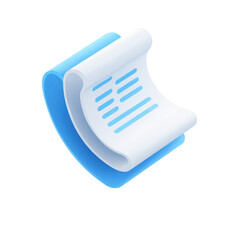 A Stylized 3D Icon of a Stack of Papers Representing a Document File Clean Minimalist and Transparent PNG
