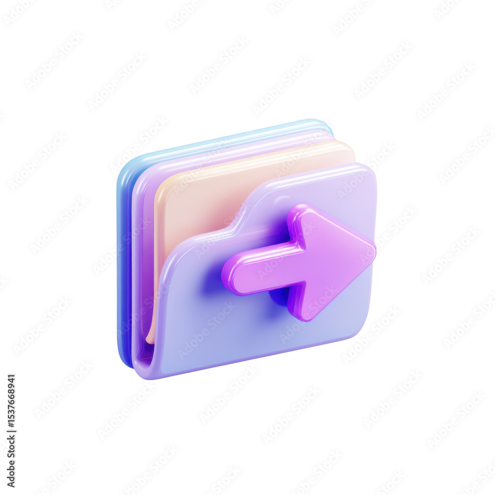Poster a transparent png icon of a clean 3d folder with an arrow for file transfer services and application