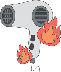 Burning Hair Dryer – Fire Hazard Illustration