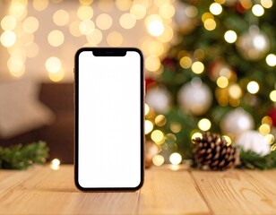 Phone screen mockup with blurred bokeh background