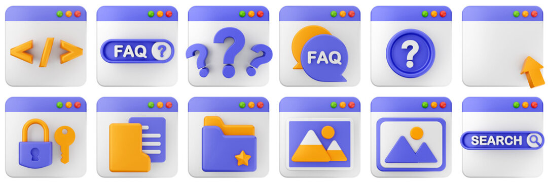 3d website information aplication online internet page icon set bundle illustration