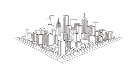 Naklejka premium Line drawing cityscape