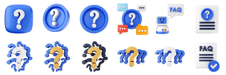 3d Frequently Asked Questions answer support center help message solution icon set bundle illustration
