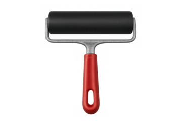 Small rubber roller spreading ink or paint on a transparent background, ideal for graphic design projects