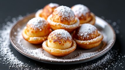 Poffertjes miniature pancakes with powdered sugar