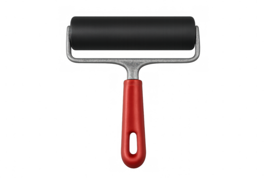 Small rubber roller spreading ink or paint on a transparent background, ideal for graphic design projects