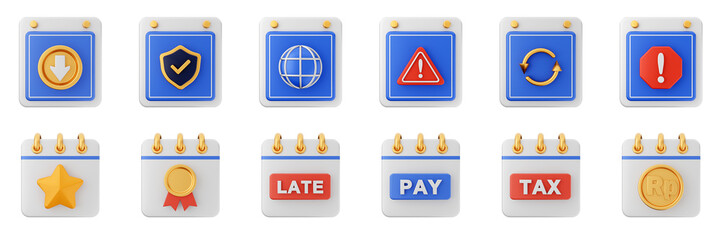 3d calendar schedule event reminder date month icon set bundle illustration