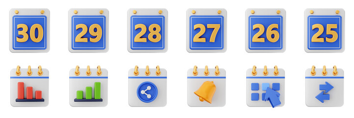 3d calendar schedule event reminder date month icon set bundle illustration