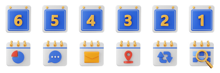 3d calendar schedule event reminder date month icon set bundle illustration